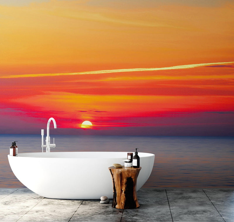 Red Sky Sunset over Beach Wall Mural Decal Sticker #6005, view 2