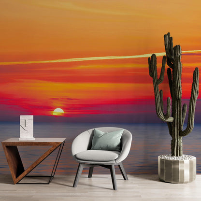 Red Sky Sunset over Beach Wall Mural Decal Sticker #6005