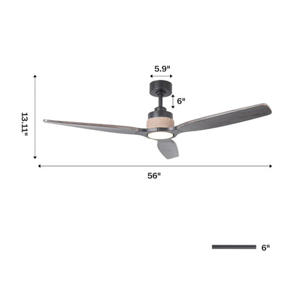 56 Inch Louise Downrod Mount LED Wood Blades Ceiling Fan with Remote Control