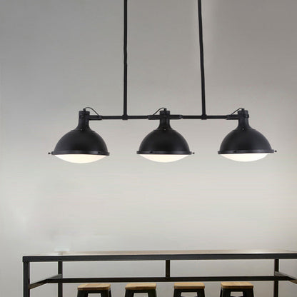 DecorBites™ Symmetrical Island Pendant Light - Loft Style Metal Ceiling Lamp with Dome Shade - 3 Lights - Black/White