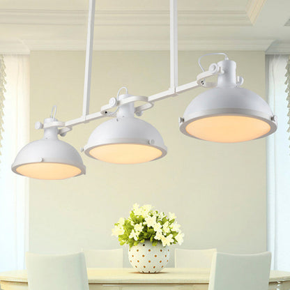 DecorBites™ Symmetrical Island Pendant Light - Loft Style Metal Ceiling Lamp with Dome Shade - 3 Lights - Black/White