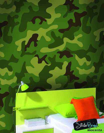 Woodland Green Military Combat Camo Camouflage Wall Mural #6064