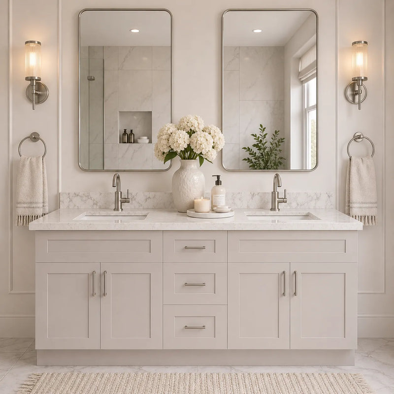Dove Shaker 60" Double Sink Bathroom Vanity Combo w/ Drawers