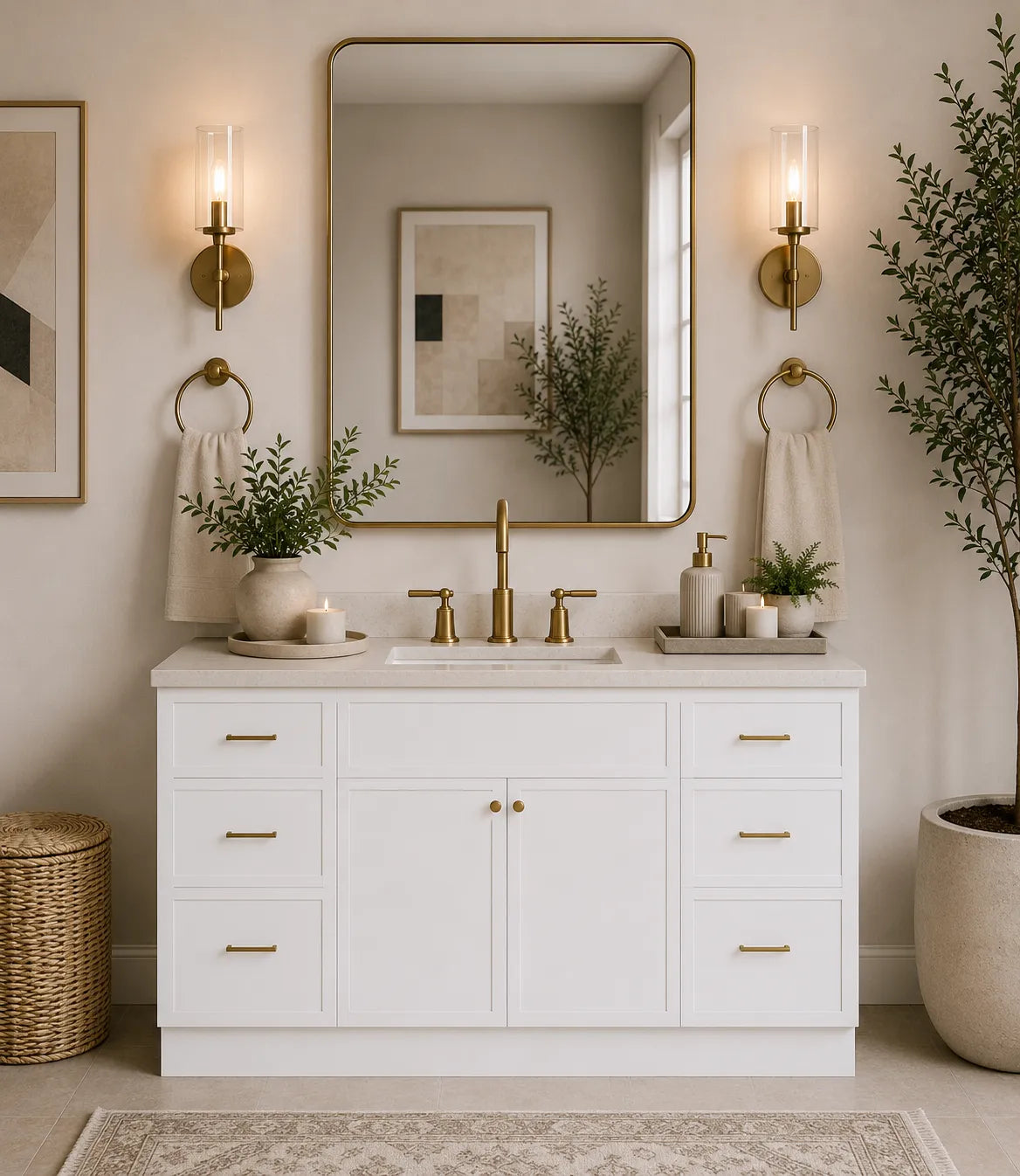 White Slim Shaker 60" Single Sink Bathroom Vanity with Drawers