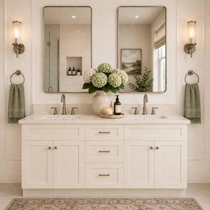 Antique White Shaker 60" Double Sink Bathroom Vanity Combo w/ Drawers