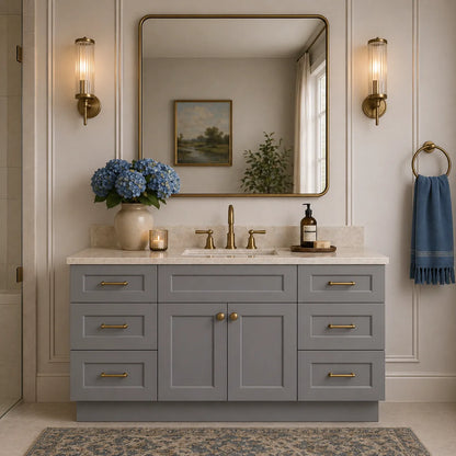 60 Inch Grey Shaker Single Sink Bathroom Vanity with Drawers