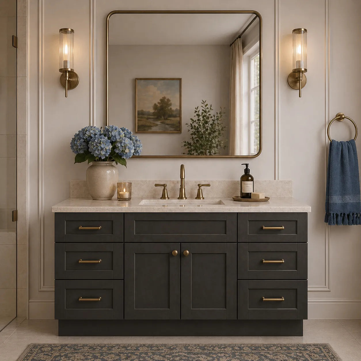 60 Inch Gray Stained Shaker Single Sink Bathroom Vanity with Drawers