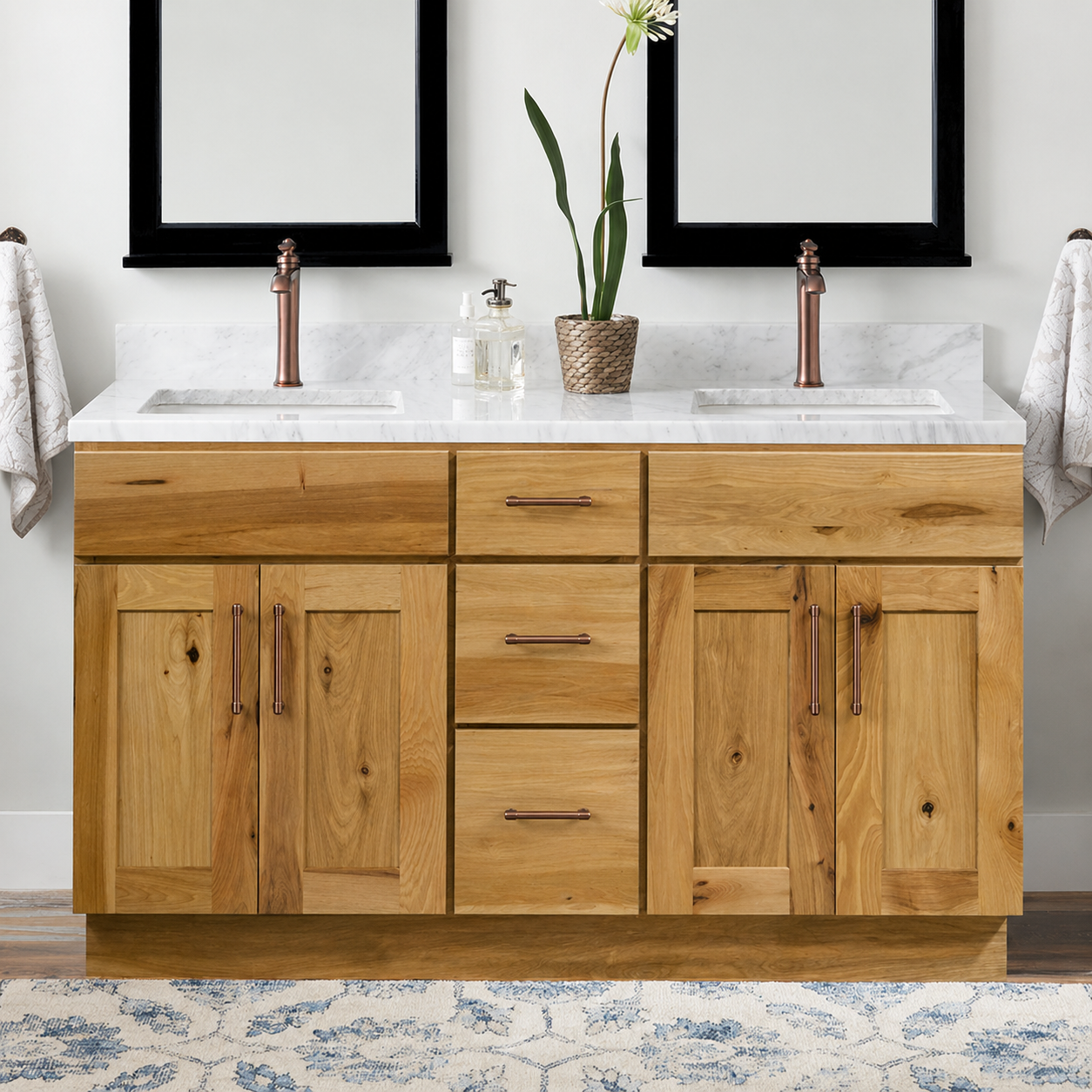 60 Inch Hickory Shaker Double Sink Bathroom Vanity with Drawers