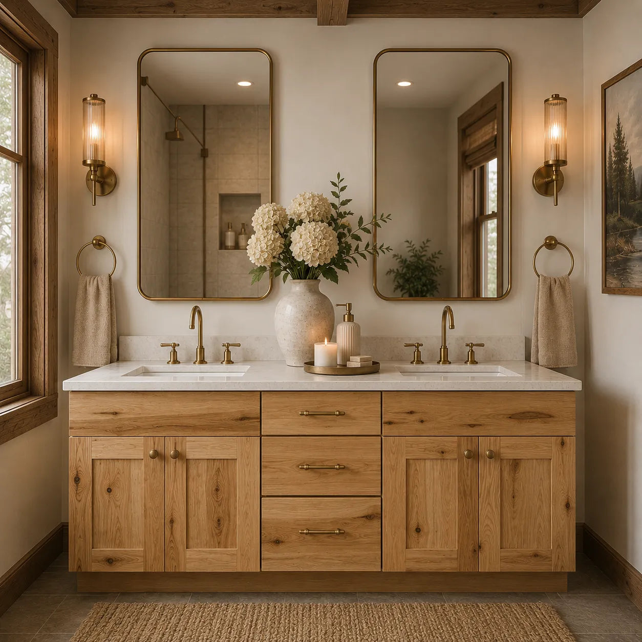 60 Inch Hickory Shaker Double Sink Bathroom Vanity with Drawers