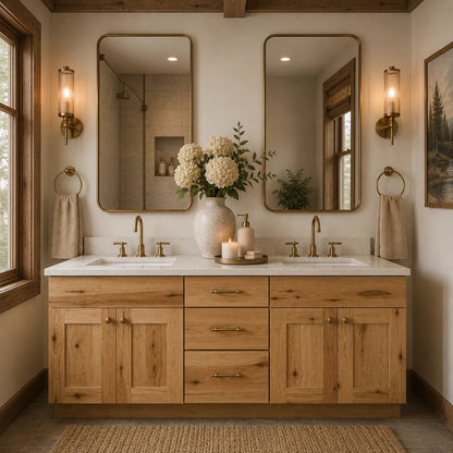 60 Inch Hickory Shaker Double Sink Bathroom Vanity with Drawers
