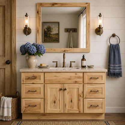 60 Inch Bathroom Vanity With Single Sink, Hickory Vanity, Rustic Wood Cabinet, Vanity With Drawers, Solid Wood Bathroom Furniture, Farmhouse