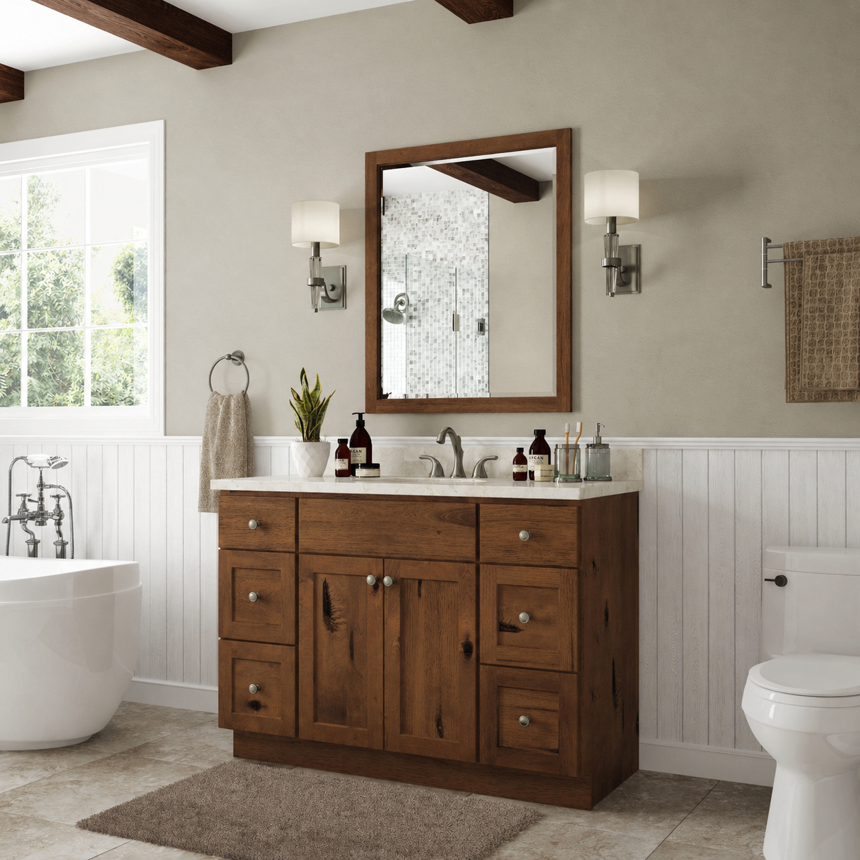 60 Inch Rustic Shaker Single Sink Bathroom Vanity with Drawers