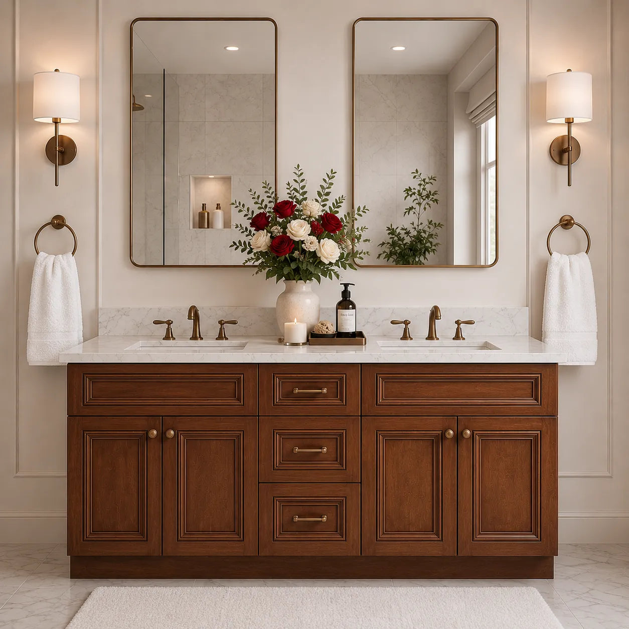Saddle Brown 60" Double Sink Bathroom Vanity Combo w/ Drawers