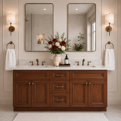 Saddle Brown 60" Double Sink Bathroom Vanity Combo w/ Drawers