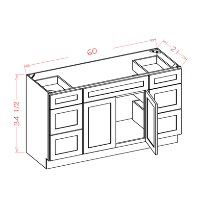 60 Inch Grey Shaker Single Sink Bathroom Vanity with Drawers