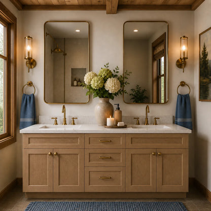 Toffee Stained 60" Double Sink Bathroom Vanity Combo w/ Drawers