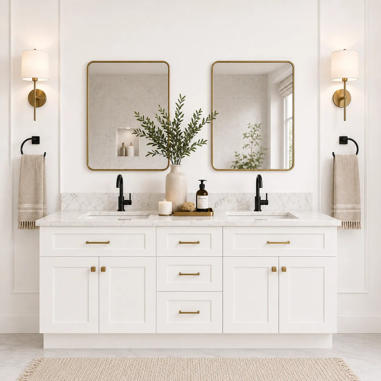 60 Inch White Shaker Double Sink Bathroom Vanity with Drawers