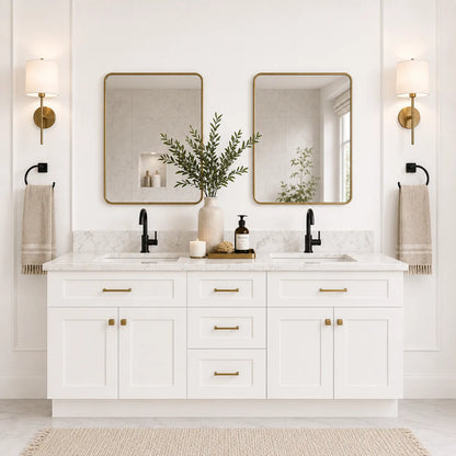 60 Inch White Shaker Double Sink Bathroom Vanity with Drawers