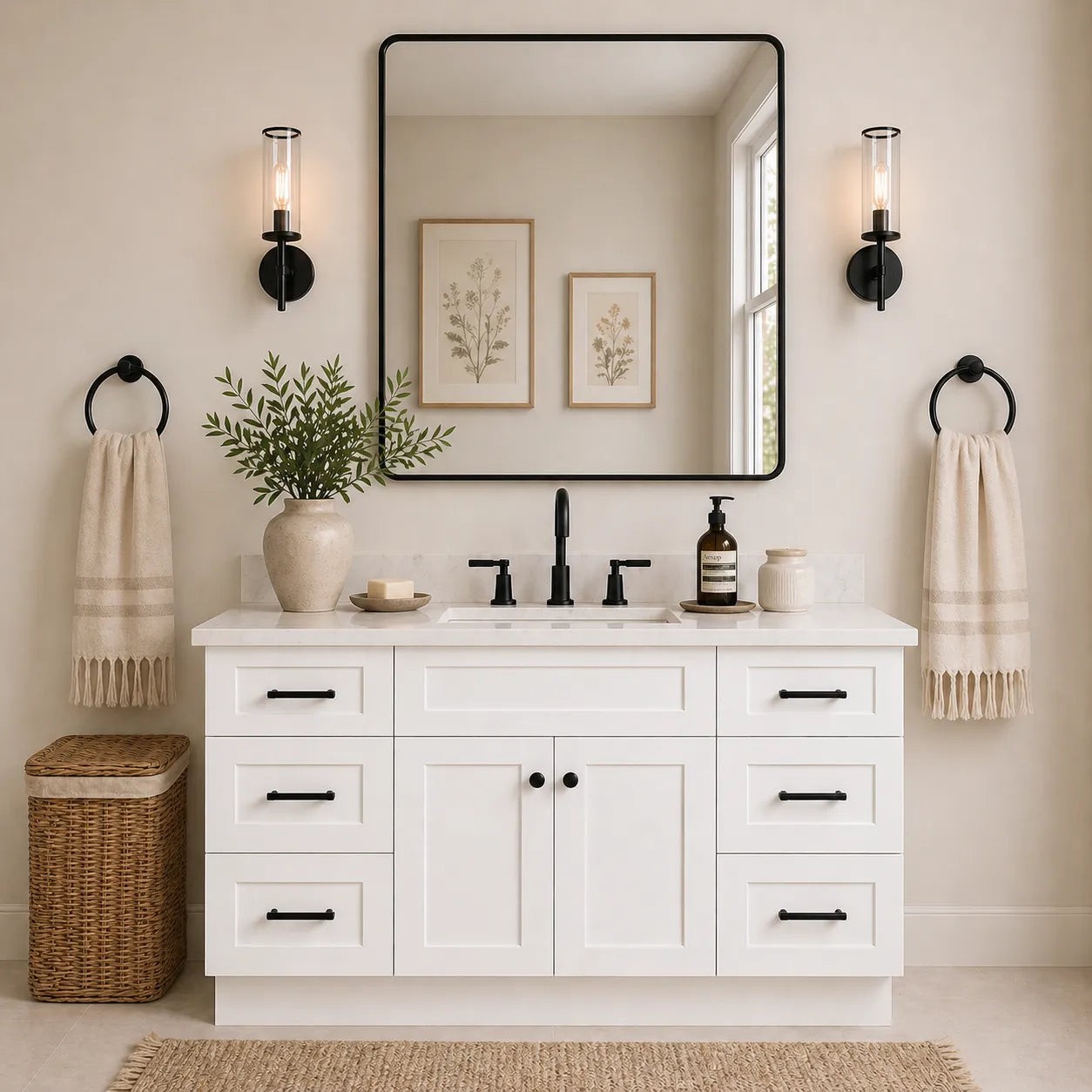 60 Inch White Shaker Single Sink Bathroom Vanity with Drawers
