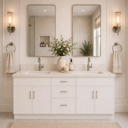 White Slim Shaker 60" Double Sink Bathroom Vanity with Drawers