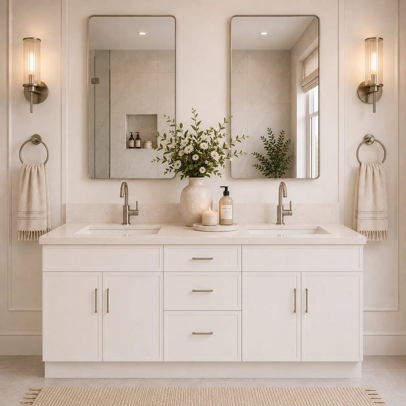 White Slim Shaker 60" Double Sink Bathroom Vanity with Drawers