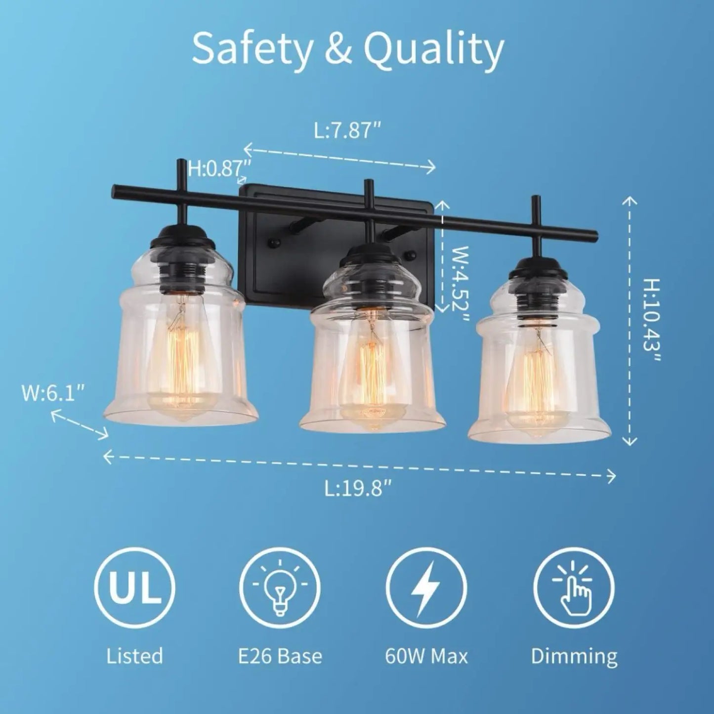60W Elegant Wall Lights Modern with Clear Glass Sconce