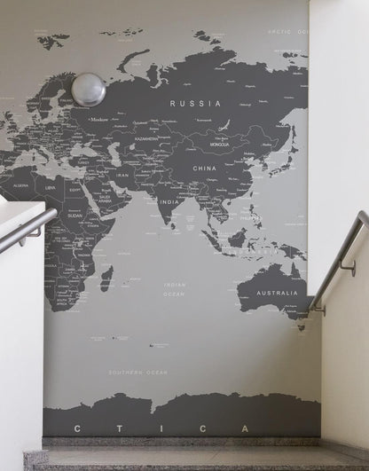 World Map Wallpaper Mural (Grey). #6133