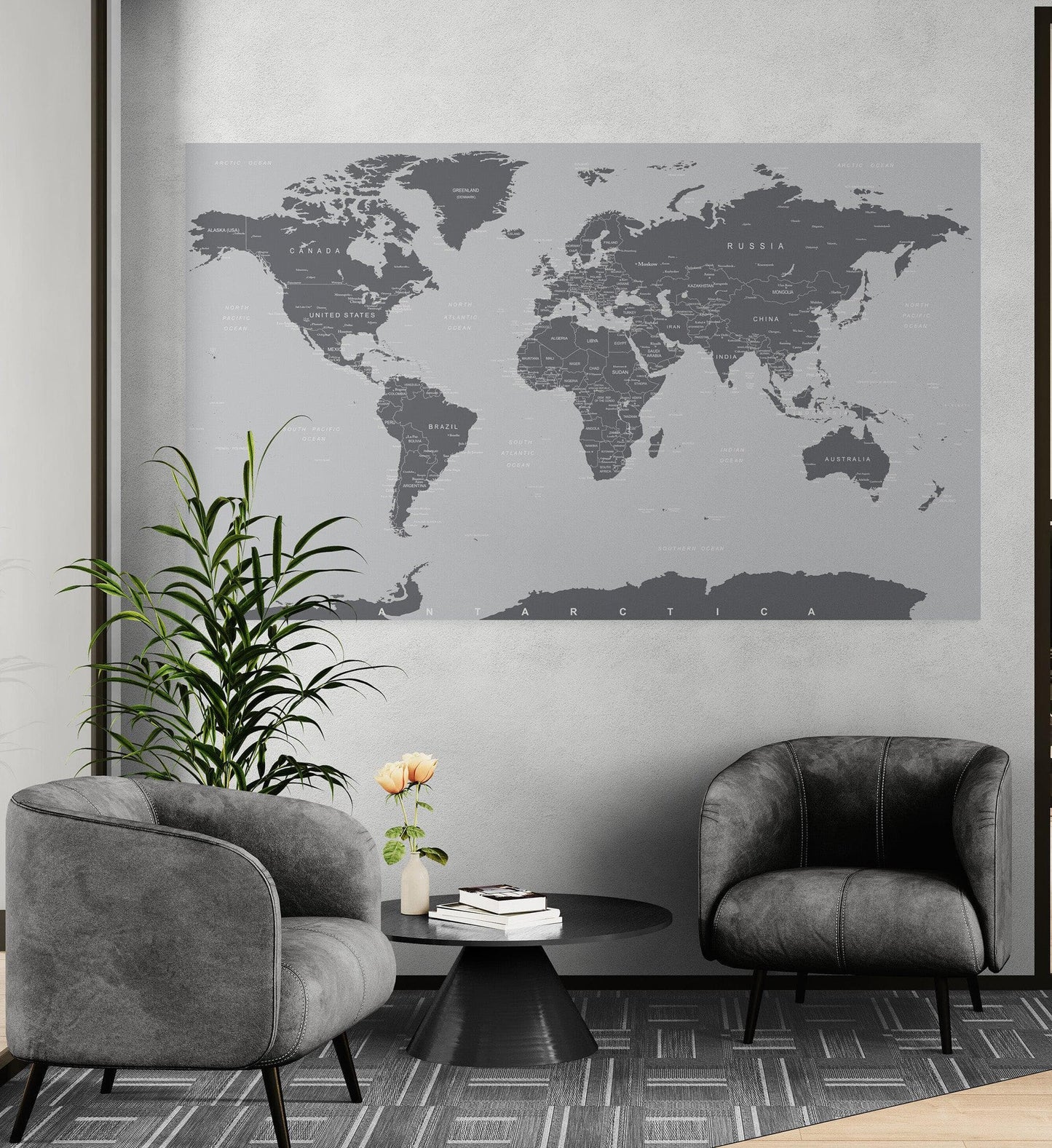 World Map Wallpaper Mural (Grey). #6133