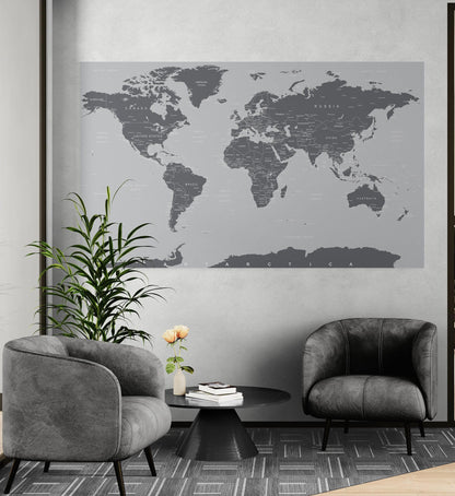 World Map Wallpaper Mural (Grey). #6133