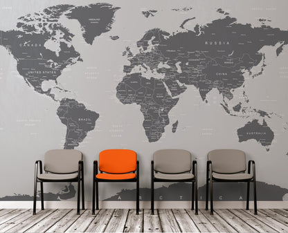 World Map Wallpaper Mural (Grey). #6133