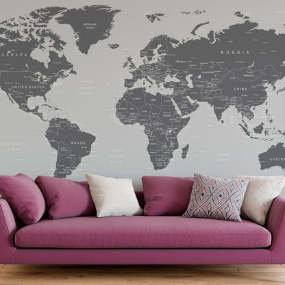 World Map Wallpaper Mural (Grey). #6133