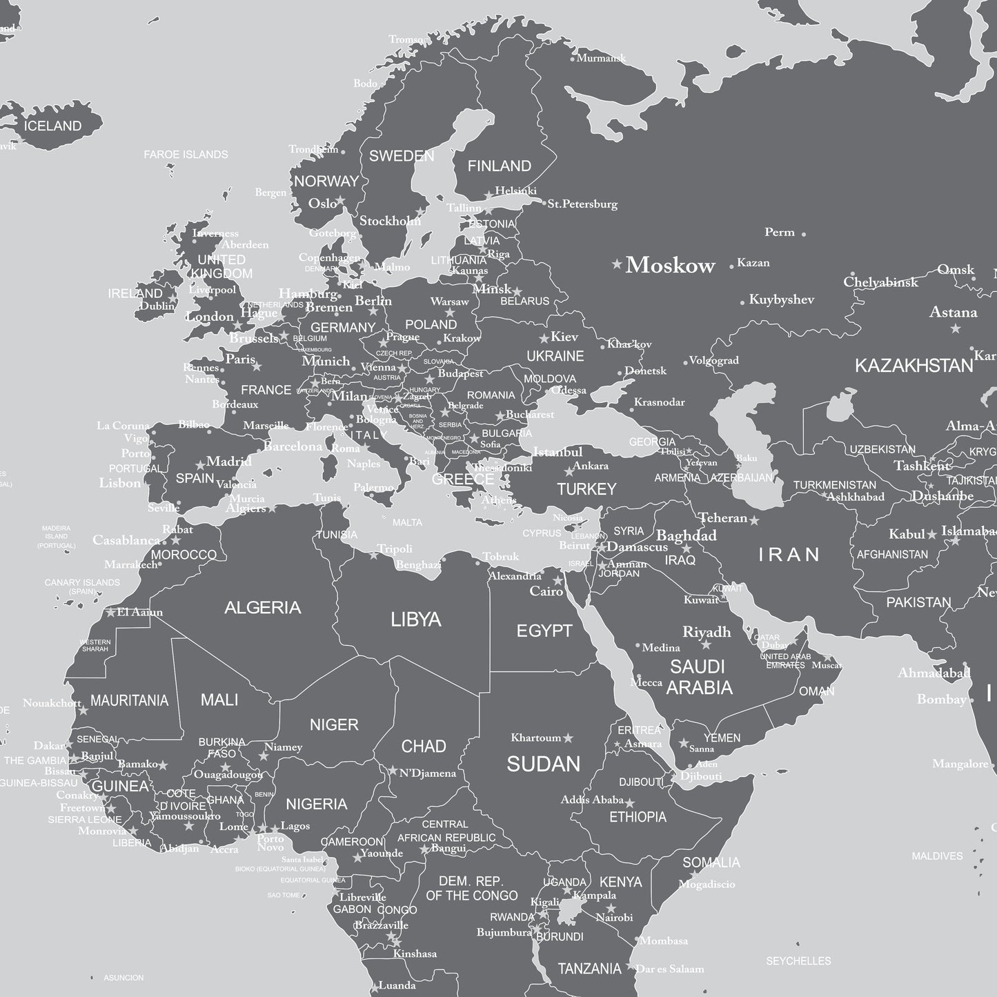 World Map Wallpaper Mural (Grey). #6133