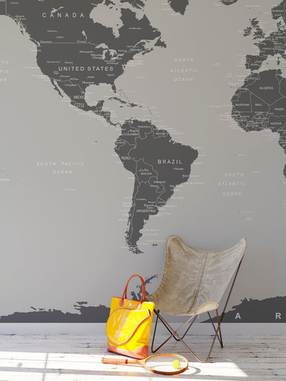 World Map Wallpaper Mural (Grey). #6133