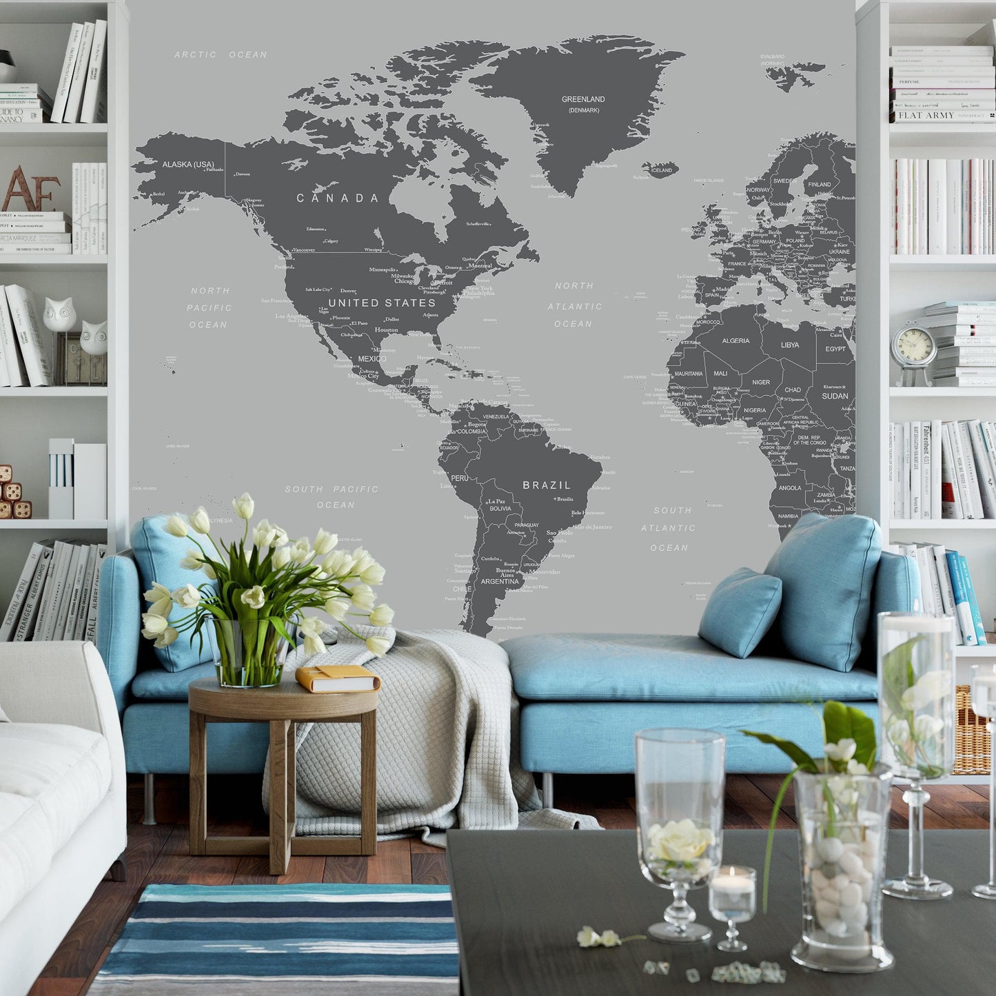 World Map Wallpaper Mural (Grey). #6133