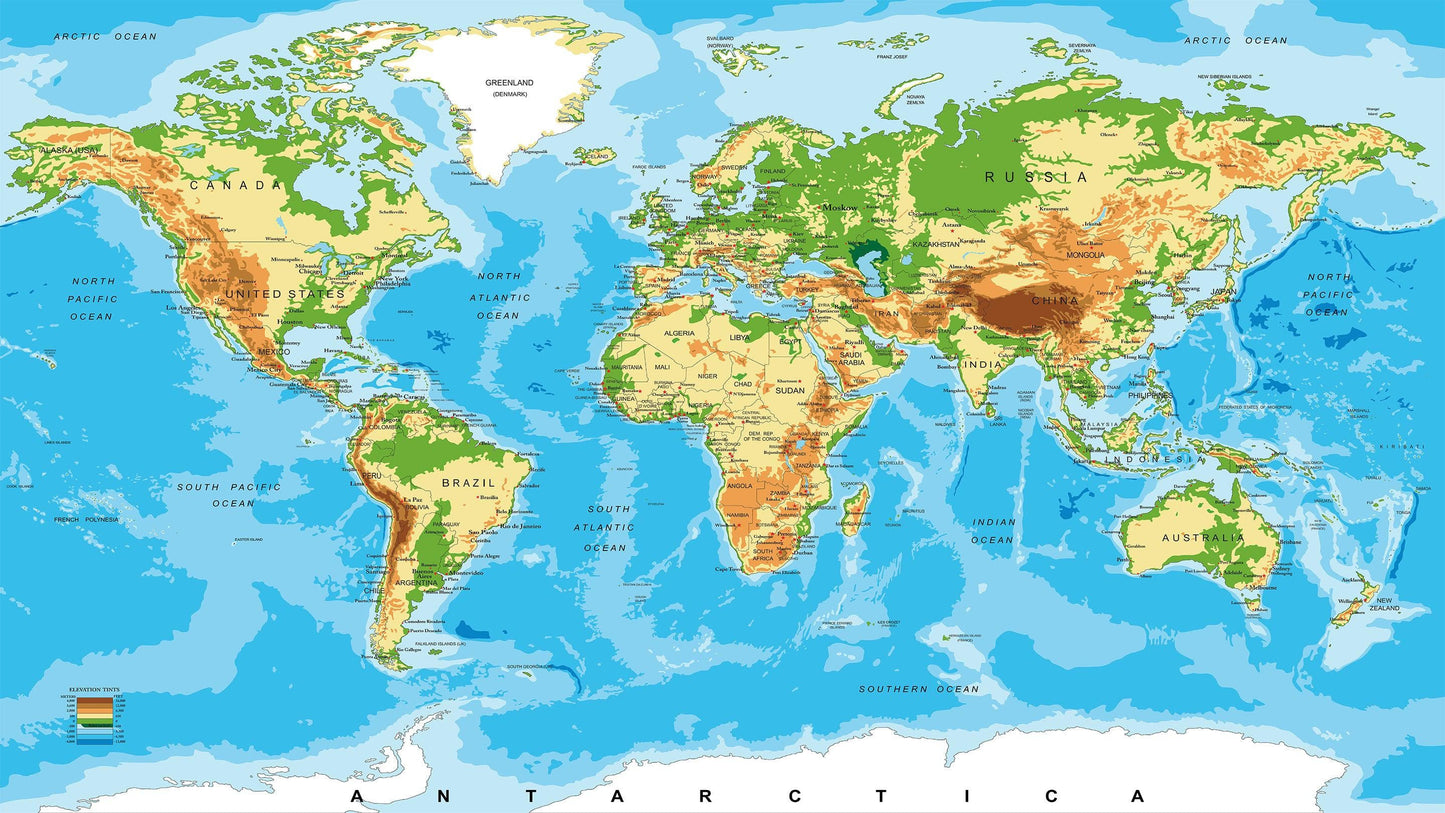 Large Blue World Map Wall Mural. #6134