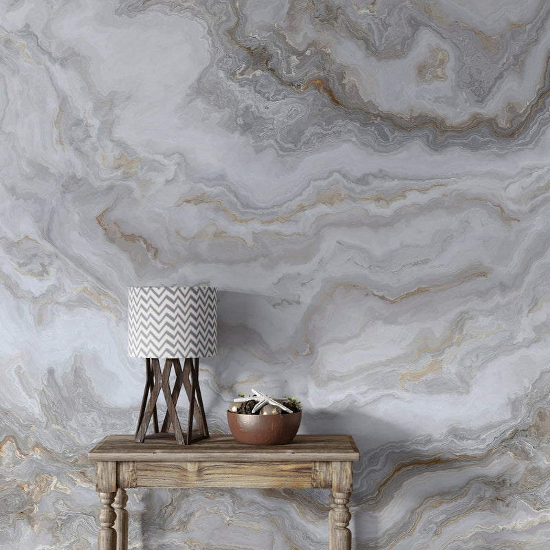 White Marble Stone Granite Slate Peel and Stick Wallpaper | Removable Wall Mural #6180, grey