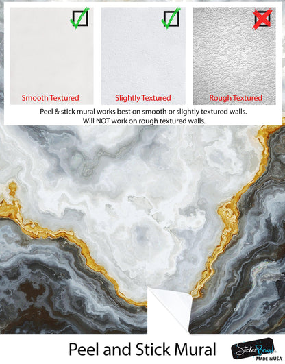 Gray and Gold Marble Stone Quartz Mural Wall Sticker #6190