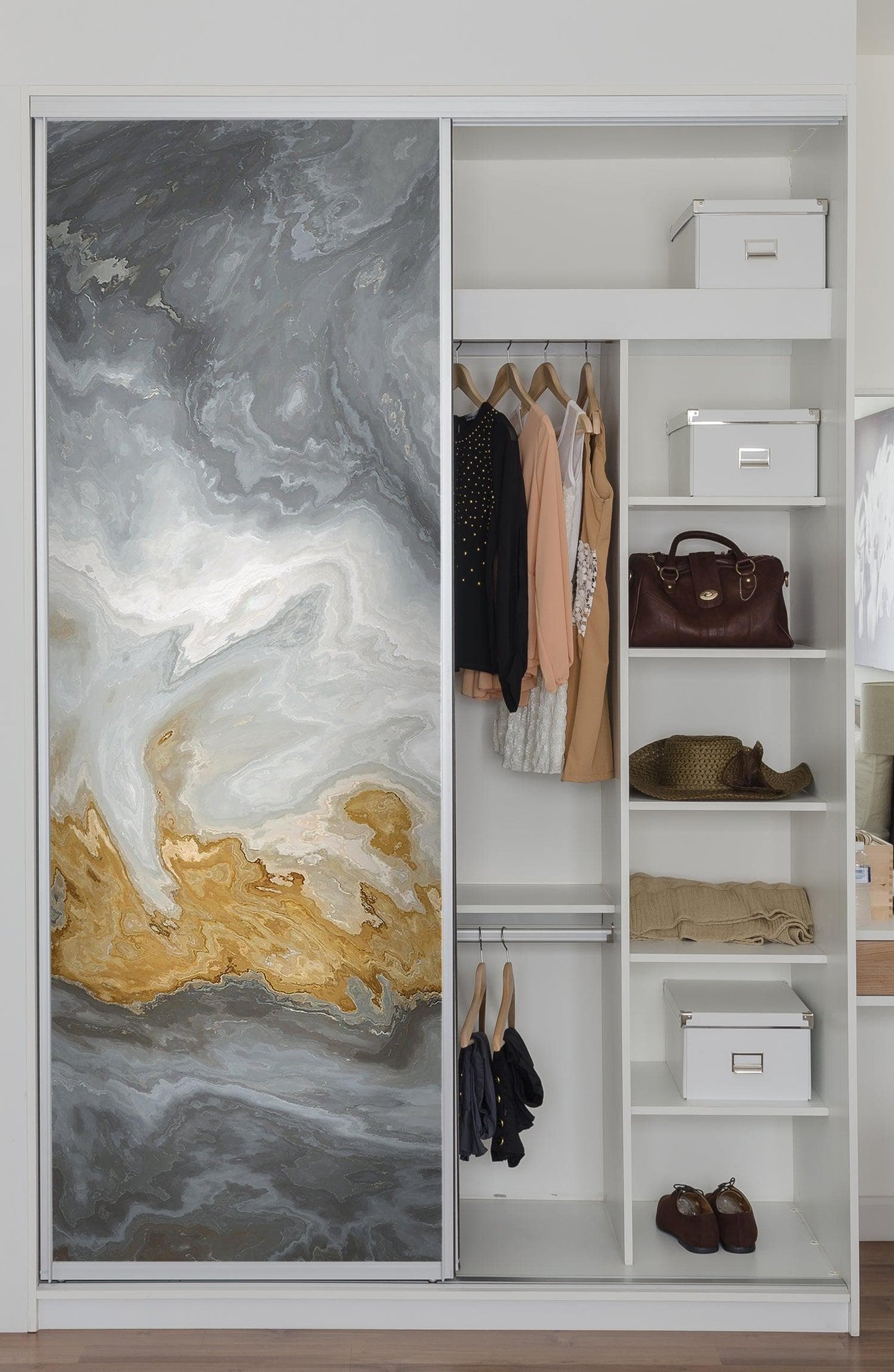 Gray and Gold Marble Stone Quartz Mural Wall Sticker #6190
