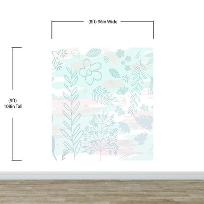 Pastel Botanical Nature Wallpaper Mural. Leafs and Flowers Design. #6195