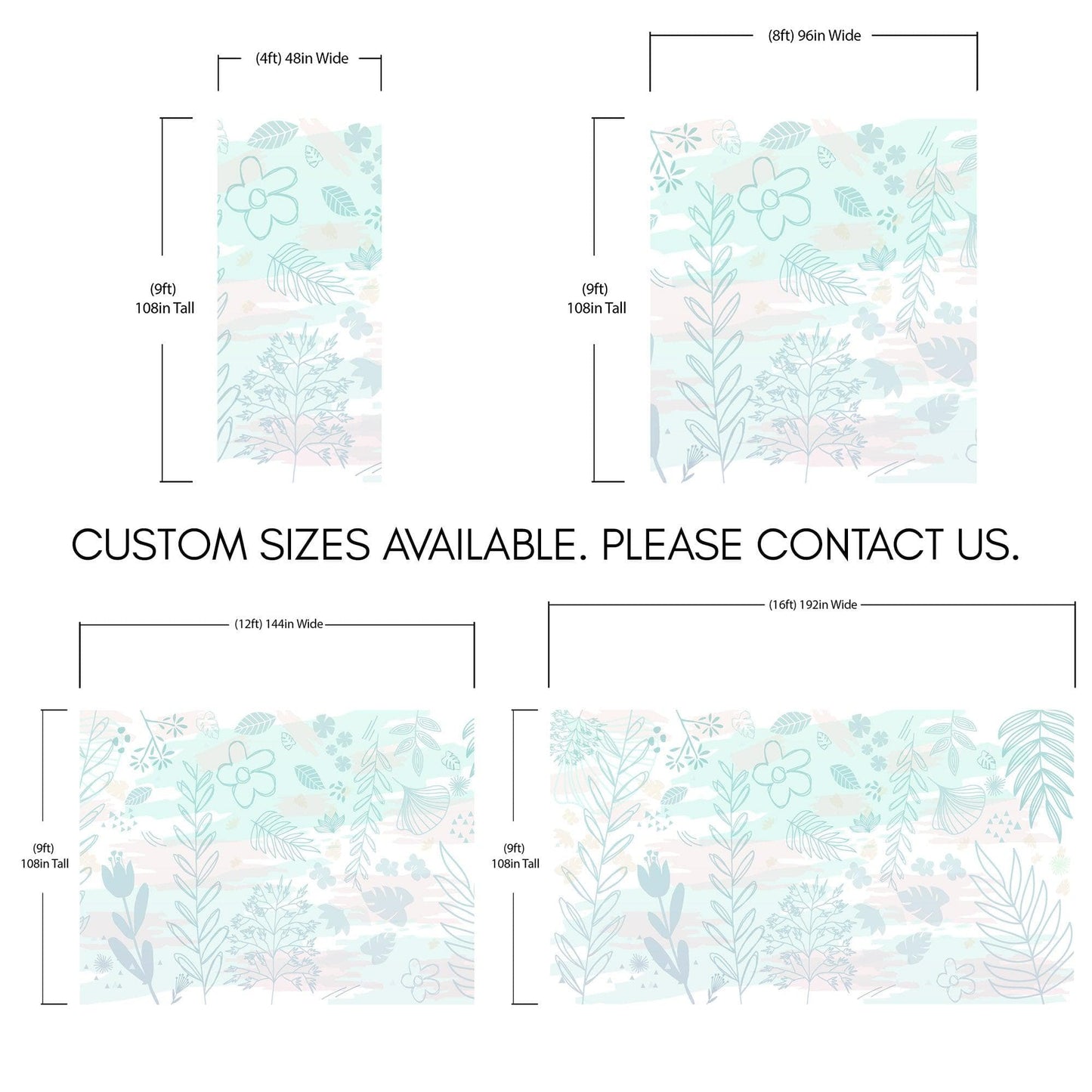 Pastel Botanical Nature Wallpaper Mural. Leafs and Flowers Design. #6195