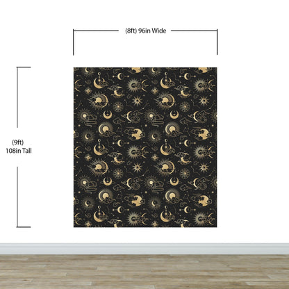 Astronomy Pattern Peel and Stick Wallpaper. Stars, Sun, Moon and Cloud. Removable Wall Mural #6208