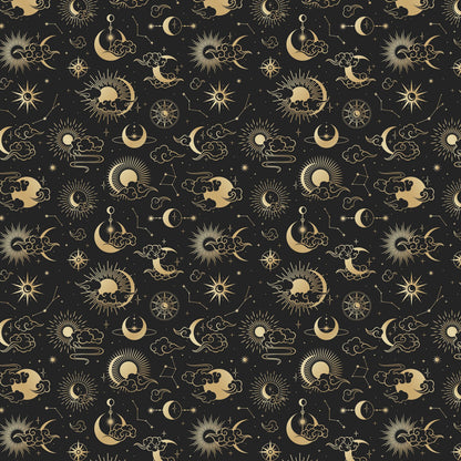 Astronomy Pattern Peel and Stick Wallpaper. Stars, Sun, Moon and Cloud. Removable Wall Mural #6208