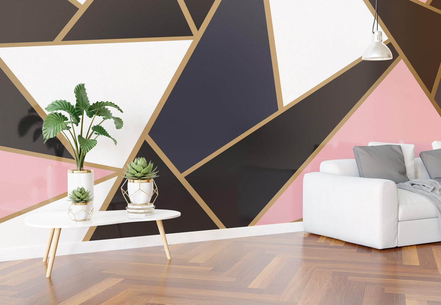 Modern Decor Gold, Black and Pink Mosaic Peel and Stick Wallpaper | Removable Wall Mural #6210