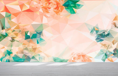 Geometric Pink Flower Pattern Peel and Stick Wallpaper | Removable Wall Mural #6211