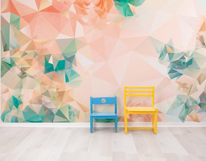 Geometric Pink Flower Pattern Peel and Stick Wallpaper | Removable Wall Mural #6211