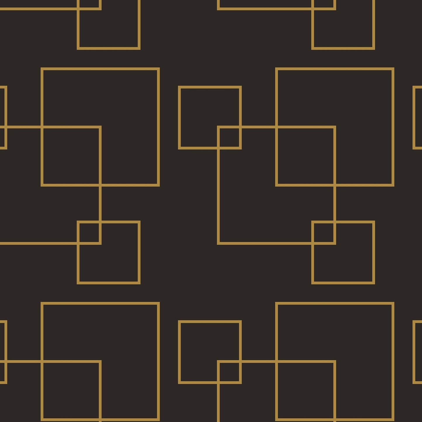 Dark Brown and Gold Square Geometric Pattern Peel and Stick Wallpaper | Removable Wall Mural #6215