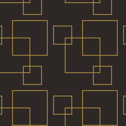 Dark Brown and Gold Square Geometric Pattern Peel and Stick Wallpaper | Removable Wall Mural #6215