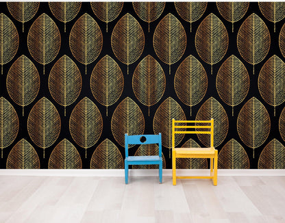 Gold Leave Autumn Pattern Peel and Stick Wallpaper | Removable Wall Mural #6217