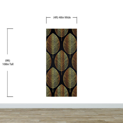 Gold Leave Autumn Pattern Peel and Stick Wallpaper | Removable Wall Mural #6217