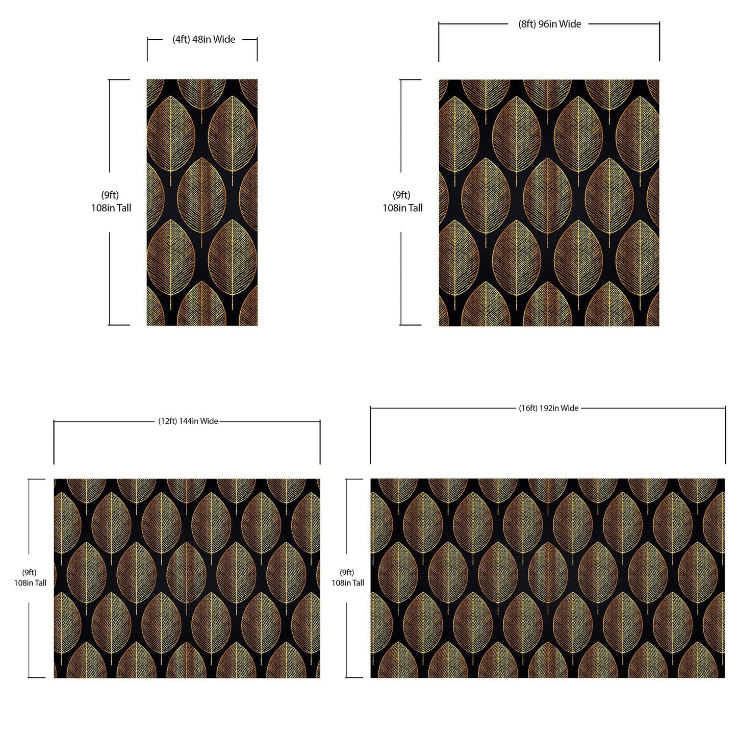 Gold Leave Autumn Pattern Peel and Stick Wallpaper | Removable Wall Mural #6217